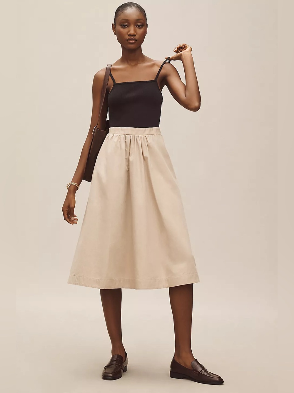Maeve Sleeveless Rib Poplin Twofer Midi Dress